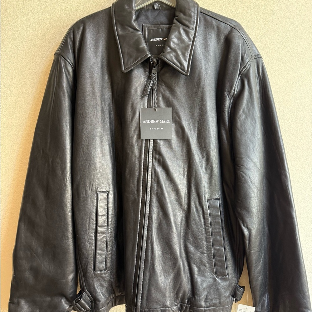 Andrew Marc Dark Leather Jacket for Men